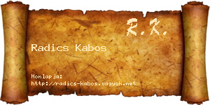 Radics Kabos névjegykártya